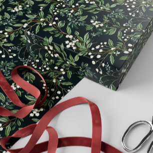 Groene Mistletoe Patroon Kerst  Ontwerp Cadeaupapier