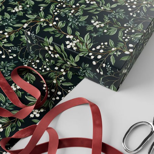 Groene Mistletoe Patroon Kerst  Ontwerp Cadeaupapier