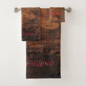 Groene mistletoe, String Lights, Wood Kerstmis Bad Handdoek (Insitu)