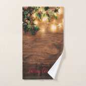 Groene mistletoe, String Lights, Wood Kerstmis Bad Handdoek (Handdoek)
