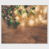 Groene mistletoe, String Lights, Wood Kerstmis Cadeaupapier (Vlak)