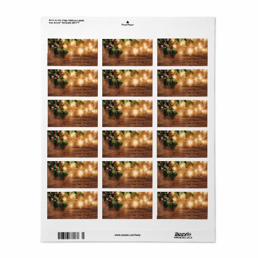 Groene mistletoe, String Lights, Wood Kerstmis Etiket (Full Sheet)