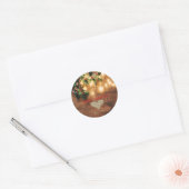 Groene mistletoe, String Lights, Wood Kerstmis Ronde Sticker (Envelop)