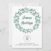 Groene Mistletoe Wreath Company Logo Business Feestdagenkaart (Voorkant)