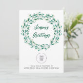 Groene Mistletoe Wreath Company Logo Business Feestdagenkaart (Staand voorkant)