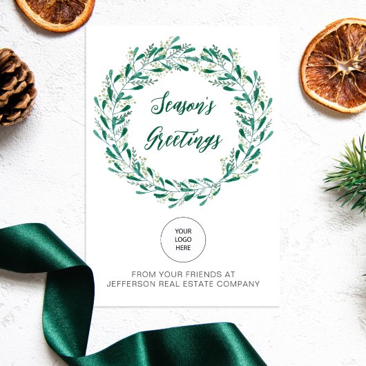 Groene Mistletoe Wreath Company Logo Business Feestdagenkaart