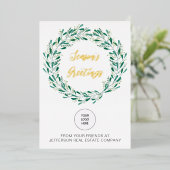 Groene Mistletoe Wreath Company Logo Business Folie Feestdagenkaart (Staand Voorkant)