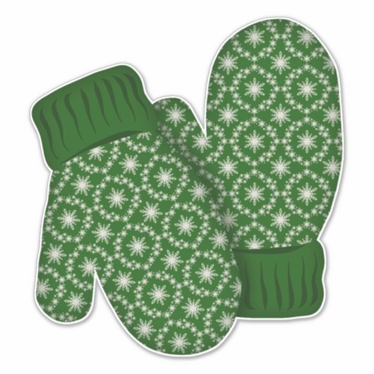 Groene Mittens met Snowflakes | Grote kerst Sticker (Voorkant)