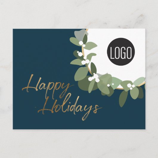 Groene Modern Wreath met logo Prettige feestdagen  (Voorkant)