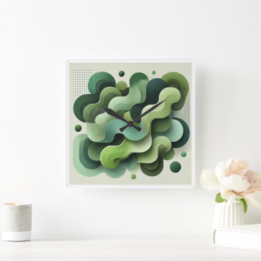 Groene moderne art deco abstracte wandklok (Huis)