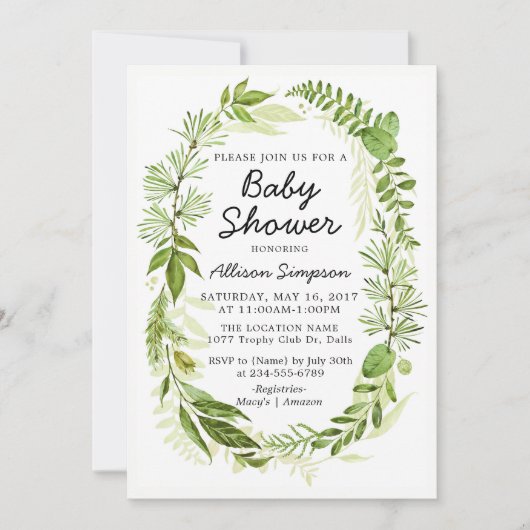 Groene moderne babyshower uitnodigingskaart kaart (Voorkant)