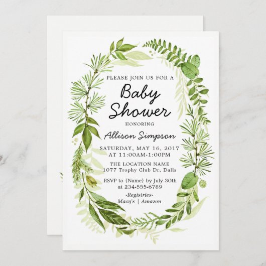 Groene moderne babyshower uitnodigingskaart kaart (Voorkant / Achterkant)