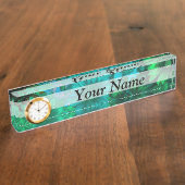 Groene moderne bloem naambordje (Zijkant)