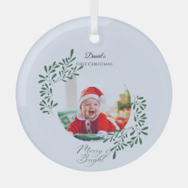 Groene Moderne Bloemige Eerste Kerstmis van de Bab Glas Ornament