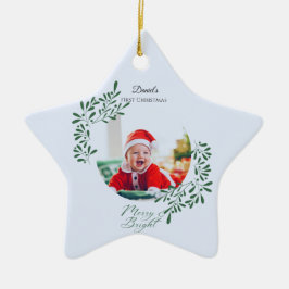 Groene Moderne Bloemige Eerste Kerstmis van de Bab Keramisch Ornament