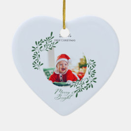 Groene Moderne Bloemige Eerste Kerstmis van de Bab Keramisch Ornament