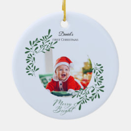 Groene Moderne Bloemige Eerste Kerstmis van de Bab Keramisch Ornament