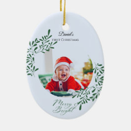 Groene Moderne Bloemige Eerste Kerstmis van de Bab Keramisch Ornament