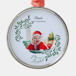 Groene Moderne Bloemige Eerste Kerstmis van de Bab Metalen Ornament