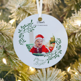 Groene Moderne Bloemige Eerste Kerstmis van de Bab Metalen Ornament