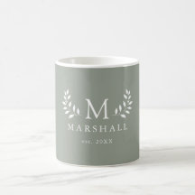 Groene moderne bloemige monogram familienaam mok