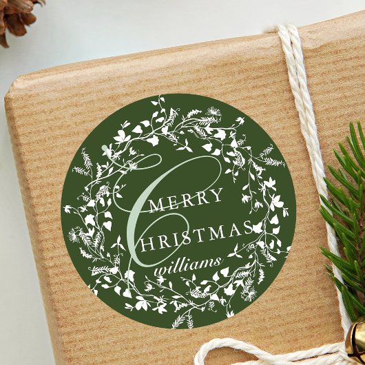 Groene Moderne Boho Wildflower Krans Kerstmis Ronde Sticker