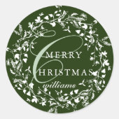 Groene Moderne Boho Wildflower Krans Kerstmis Ronde Sticker (Voorkant)