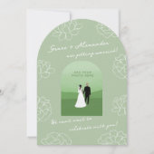 Groene moderne boog botanische trouwkaart kaart (Voorkant)