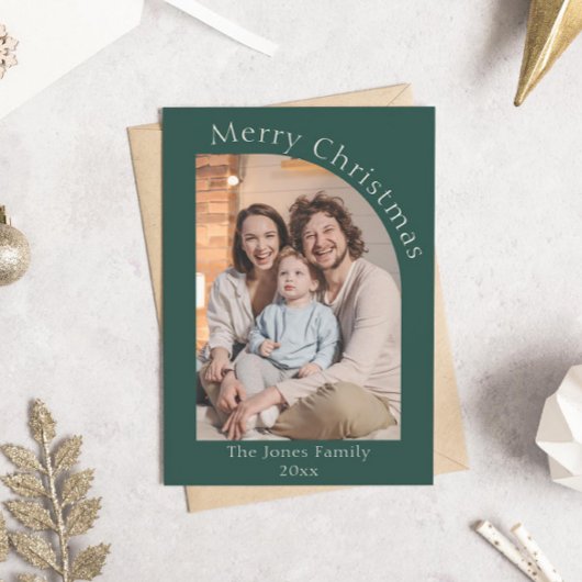 Groene Moderne Boog Foto Kerstmis Feestdagenkaart