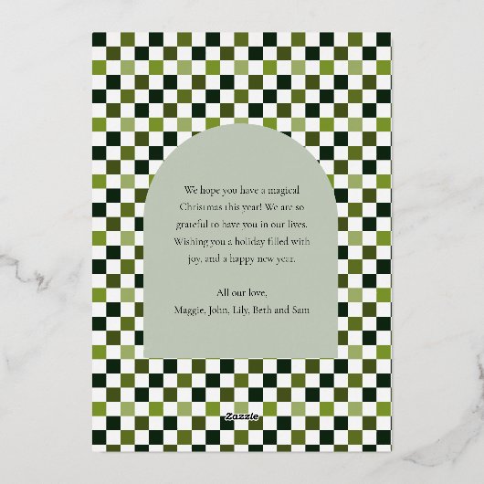 Groene Moderne Boog Foto Kerstmis Folie Feestdagenkaart (Achterkant)