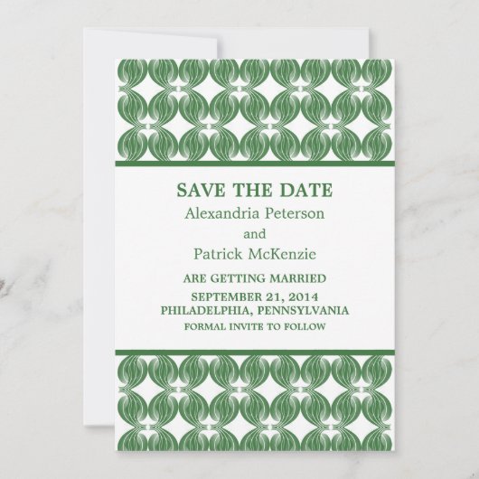 Groene moderne Deco Save the Date uitnodiging (Voorkant)