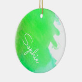 Groene moderne eenvoudige kerstnaam voor waterverf keramisch ornament (Rechts)