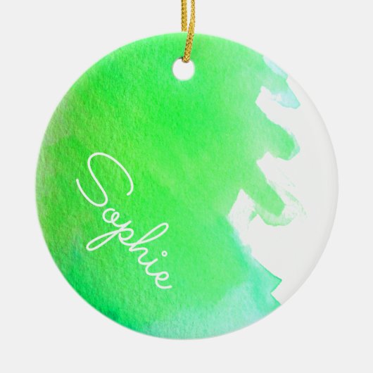 Groene moderne eenvoudige kerstnaam voor waterverf keramisch ornament (Voorkant)