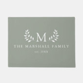 Groene Moderne Elegante Bloemige Monogram Familien Deurmat (Voorkant)