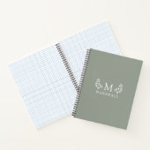 Groene Moderne Elegante Bloemige Monogramnaam Notitieboek (Binnen)