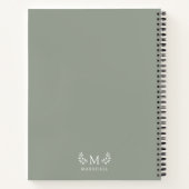 Groene Moderne Elegante Bloemige Monogramnaam Notitieboek (Achterkant)