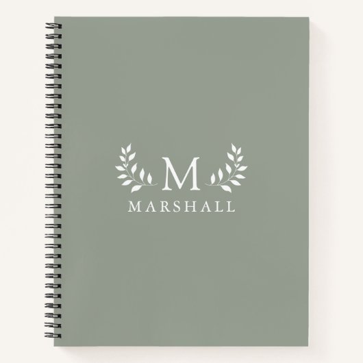 Groene Moderne Elegante Bloemige Monogramnaam Notitieboek (Voorkant)