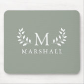 Groene Moderne Elegante Bloemmonogram Naam Muismat (Voorkant)