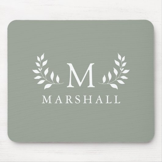 Groene Moderne Elegante Bloemmonogram Naam Muismat (Voorkant)
