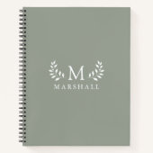 Groene Moderne Elegante Bloemmonogram Naam Notitieboek (Voorkant)
