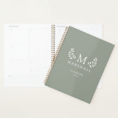 Groene Moderne Elegante Bloemmonogram Naam Planner (Display)