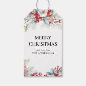 Groene moderne elegante Holly Berries Kerstmis Cadeaulabel (Voorkant)
