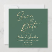Groene moderne elegante minimalistische bruiloft save the date (Voorkant)
