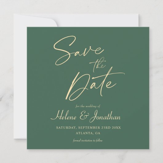 Groene moderne elegante minimalistische bruiloft save the date (Voorkant)