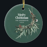 Groene moderne elegante waterverf botanisch keramisch ornament<br><div class="desc">Sage groene,  moderne elegante,  rustige waterverf droogde botanische florale gedempte kleuren voor kerstfeestversiering.</div>