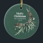 Groene moderne elegante waterverf botanisch keramisch ornament<br><div class="desc">Sage groene,  moderne elegante,  rustige waterverf droogde botanische florale gedempte kleuren voor kerstfeestversiering.</div>