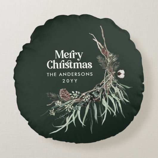 Groene moderne elegante waterverf botanisch rond kussen (Voorkant)