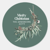 Groene moderne elegante waterverf botanisch ronde sticker (Voorkant)