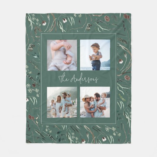 Groene moderne elegante waterverf botanische 4 fot fleece deken (Voorkant)