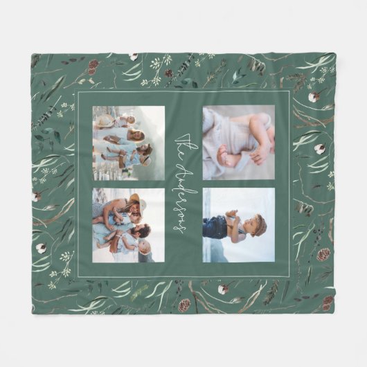 Groene moderne elegante waterverf botanische 4 fot fleece deken (Voorkant (Horizontaal))